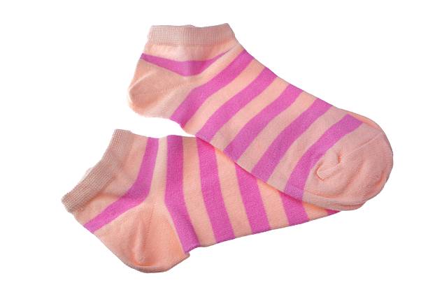 istock Pair Coral And Pink Striped Ladies Socks 467479310