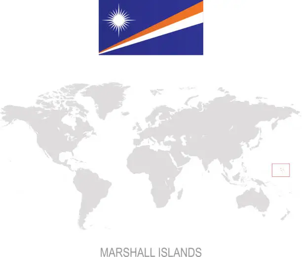 Vector illustration of Flag of Marshall Islands and designation on World map