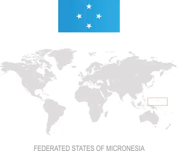 Vector illustration of Flag of Micronesia and designation on World map