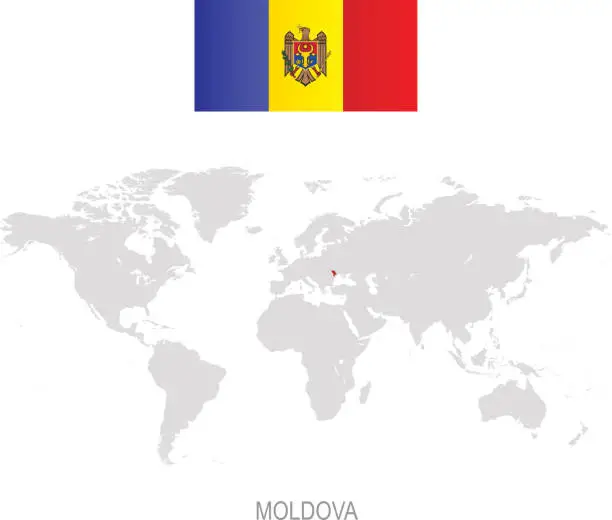 Vector illustration of Flag of Moldova and designation on World map