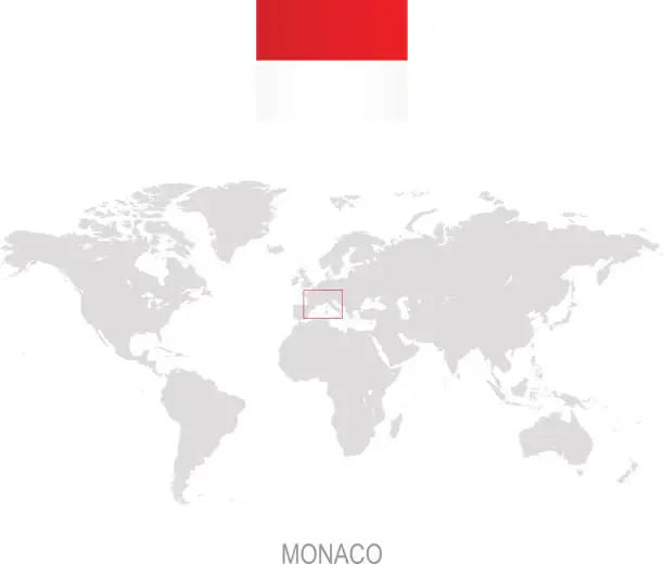 Vector illustration of Flag of Monaco and designation on World map