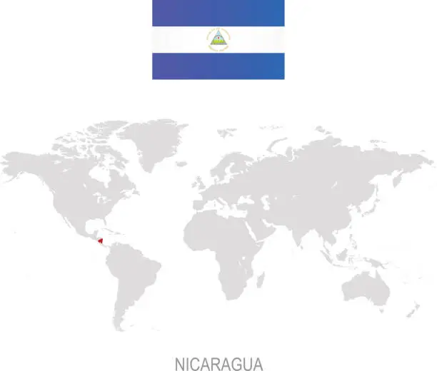 Vector illustration of Flag of Nicaragua and designation on World map