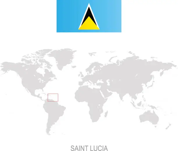 Vector illustration of Flag of Saint Lucia and designation on World map