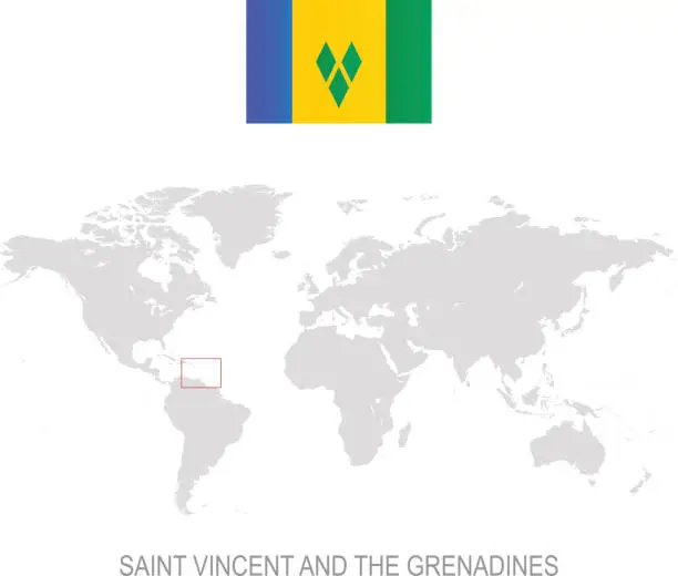 Vector illustration of Flag of Saint Vincent and Grenadines designation on World map