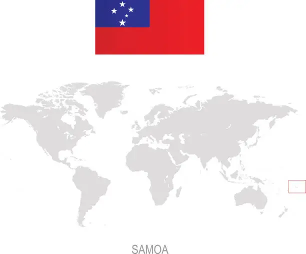 Vector illustration of Flag of Samoa and designation on World map