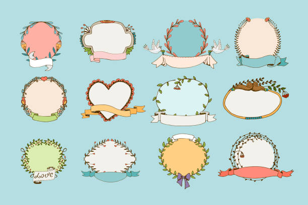 ilustraciones, imágenes clip art, dibujos animados e iconos de stock de corazón floral wreaths y bastidores - plan flower arrangement single flower blue