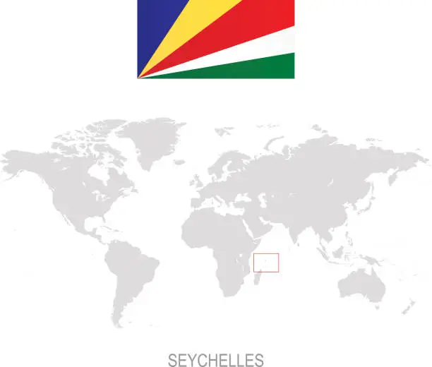 Vector illustration of Flag of Seychelles and designation on World map