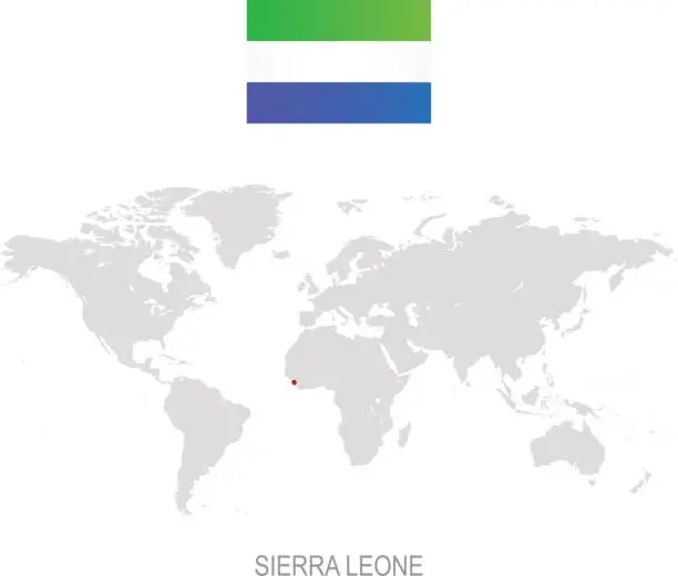 Vector illustration of Flag of Sierra Leone and designation on World map