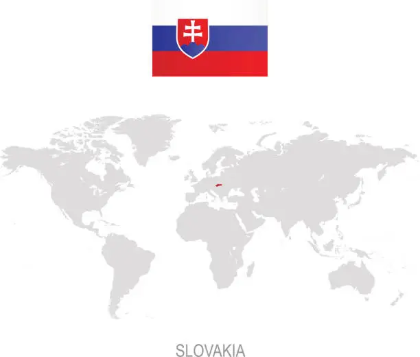 Vector illustration of Flag of Slovakia and designation on World map