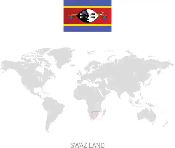 Vector illustration of Flag of Swaziland and designation on World map