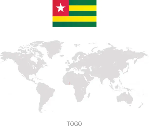 Vector illustration of Flag of Togo and designation on World map