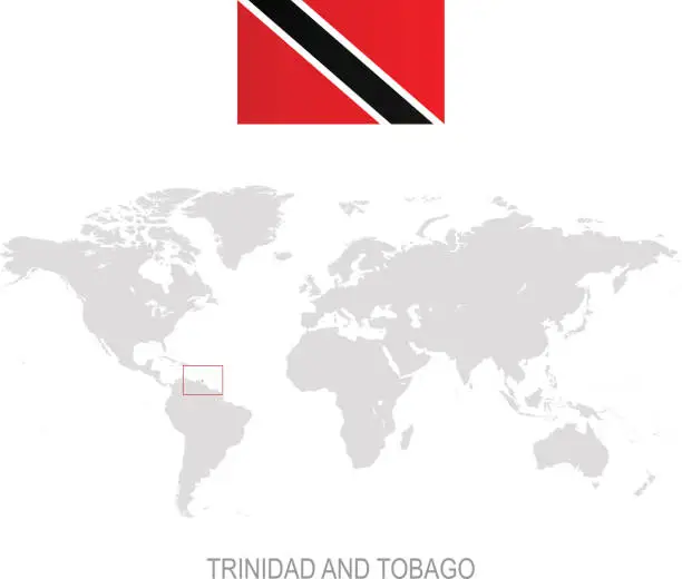 Vector illustration of Flag of Trinidad and Tobago and designation on World map
