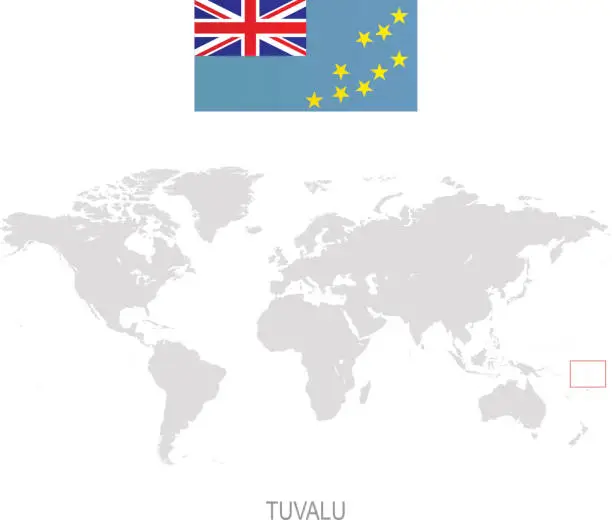 Vector illustration of Flag of Tuvalu and designation on World map