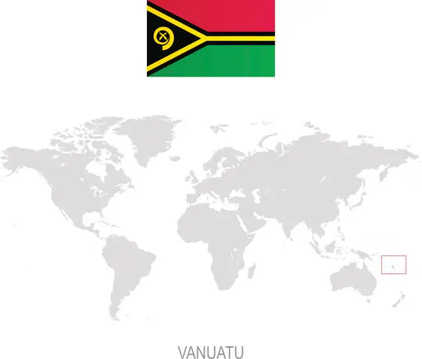 Vector illustration of Flag of Vanuatu and designation on World map