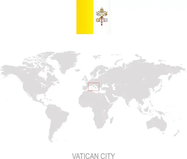 Vector illustration of Flag of Vatican City and designation on World map