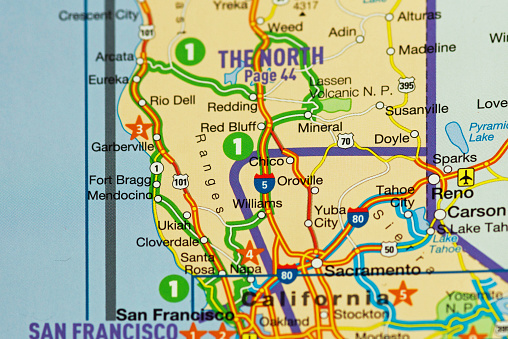 Image of  a map of Northern California around San Francisco.