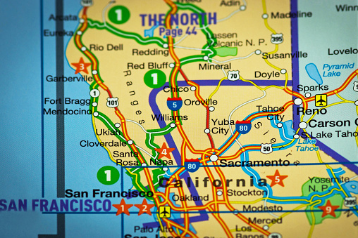 Image of  a map of Northern California around San Francisco.