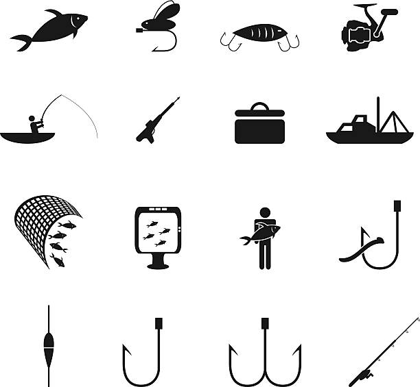 illustrations, cliparts, dessins animés et icônes de ensemble d'icônes de pêche - sinker