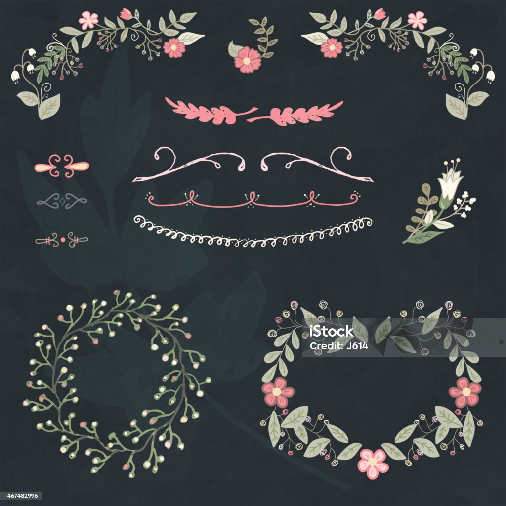 Hand drawn floral design element set Hand drawn floralsand swirls. EPS10, vector illustration, global colors, easy to modify. Floral Garland stock vector