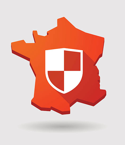 frankreich karte-symbol mit schild - coat of arms france nobility french culture stock-grafiken, -clipart, -cartoons und -symbole