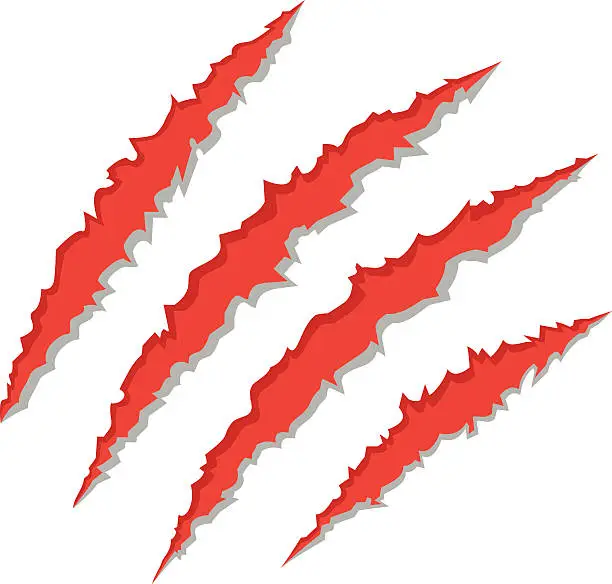 Vector illustration of Drawing of claw scratches though a white background