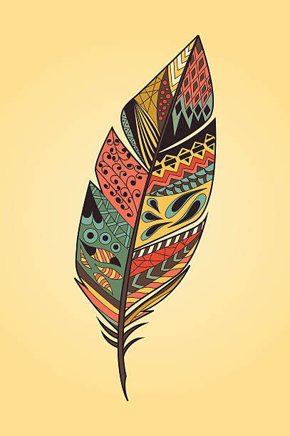 vintage tribal ethnic hand drawn bunte federn - native bird stock-grafiken, -clipart, -cartoons und -symbole