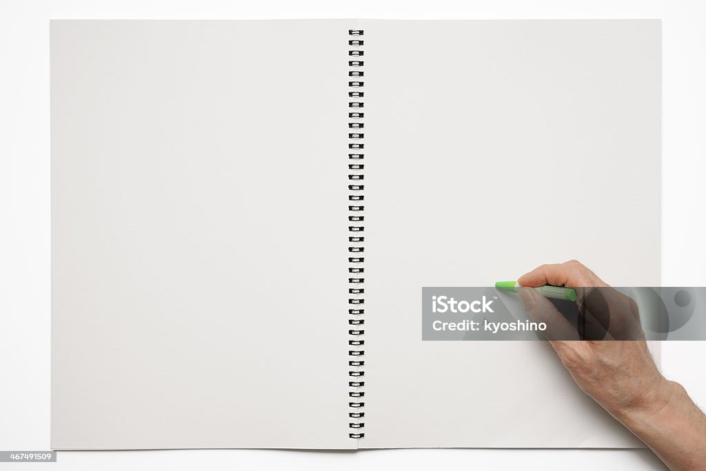 画像の上に空白の sketchbook アゲインスト白背景 - からっぽのロイヤリティフリーストックフォト