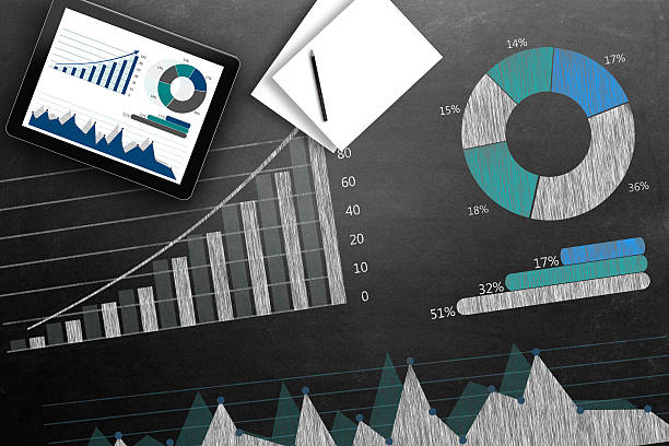 business chart on chalkboard - stock market stock ticker board stock market data finance fotografías e imágenes de stock