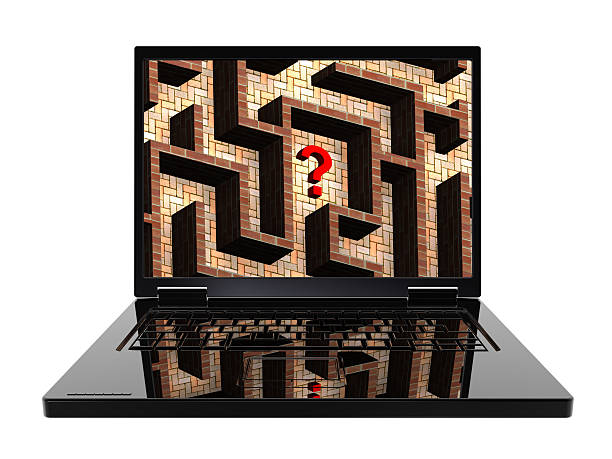 istock Laptop with maze on the screen isolated over white. 467493962