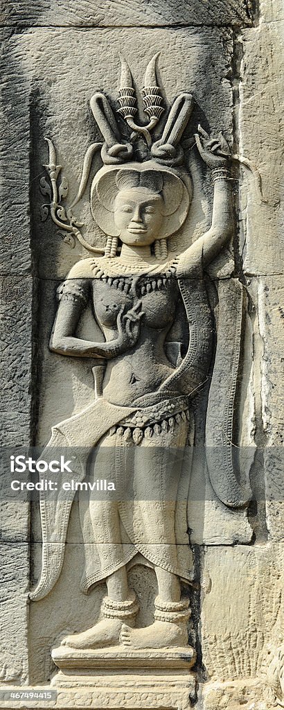 Apsara baixo-relevo Templo de Angkor Wat, Camboja - Royalty-free Angkor Foto de stock