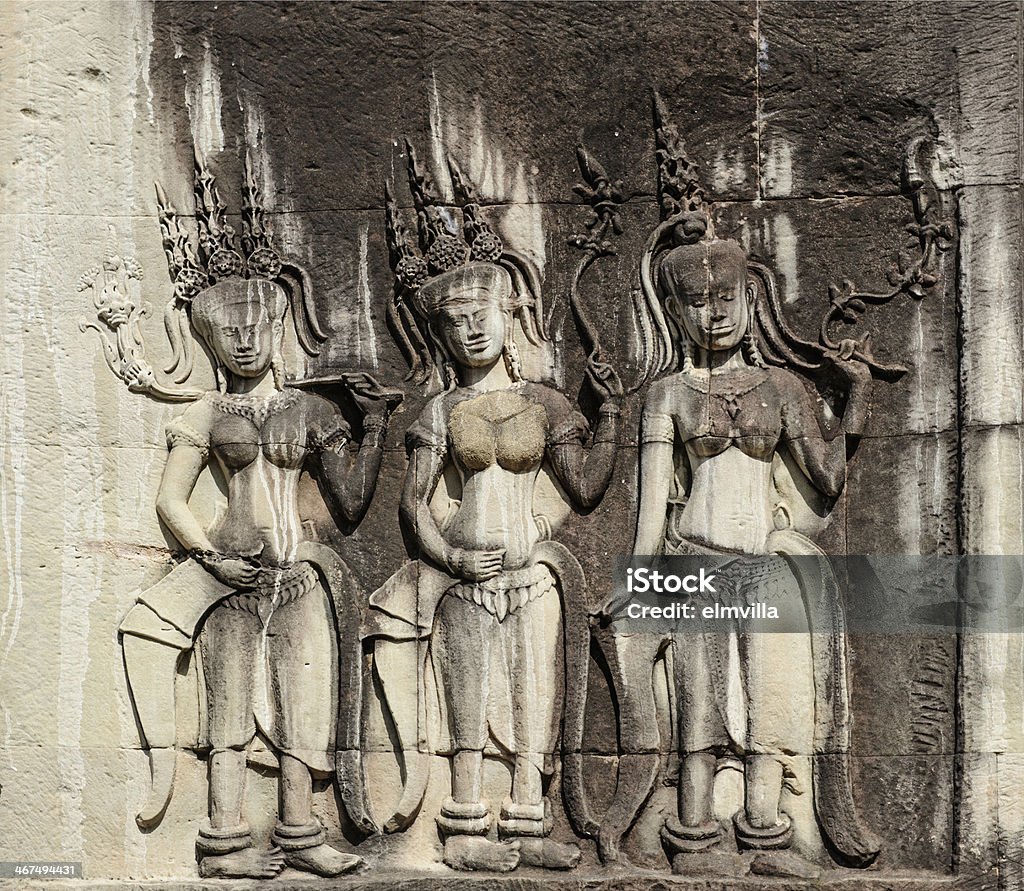 Апсара Bas-relief в Храм Ангкор-Ват Камбоджа - Стоковые фото Азия роялти-фри