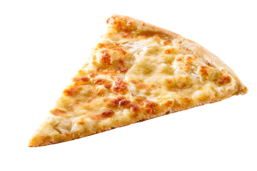 slice of cheese pizza close-up isolated