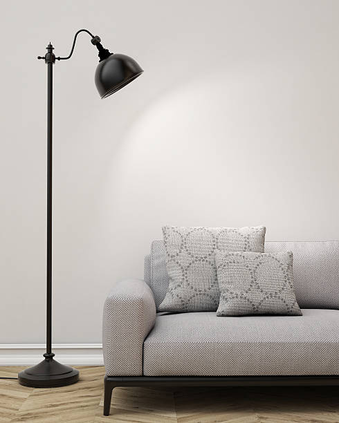 istock 3D model of living room, lamp and sofa, background 467496868