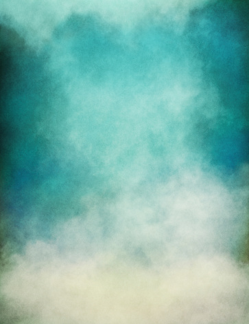 Rising fog and clouds on a paper background.  Image displays significant paper grain and texture at 100 percent.  (Note: Image is a combination of both digital and scanned source media.)