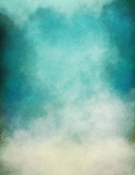 Blue Green Fog Rising fog and clouds on a paper background.  Image displays significant paper grain and texture at 100 percent.  (Note: Image is a combination of both digital and scanned source media.) strong grain stock pictures, royalty-free photos & images