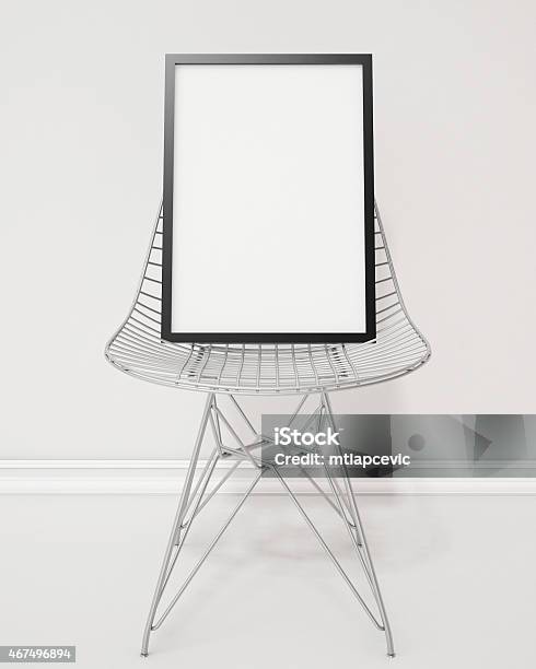 3d Model Blank Poster Frame On The Armchair Background Stock Photo - Download Image Now