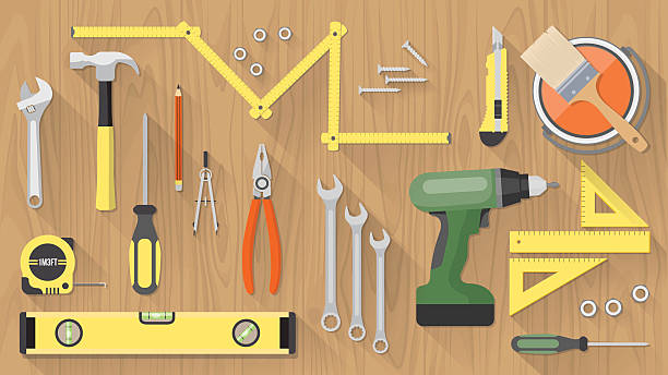ilustrações de stock, clip art, desenhos animados e ícones de conjunto de ferramentas personalizado - carpenters pencil