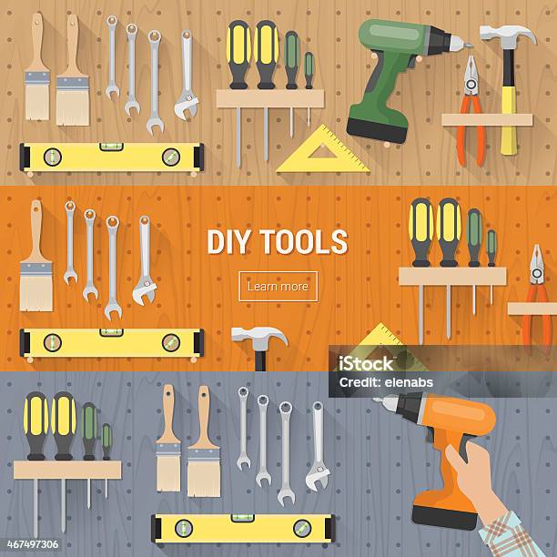 Heimwerken Toold Bannerset Stock Vektor Art und mehr Bilder von Werkzeug - Werkzeug, Wand, Heimwerken