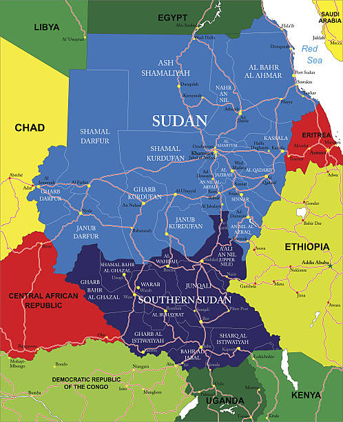 カラーマップのスーダンと周辺国 - silhouette ethiopia map cartography点のイラスト素材／クリップアート素材／マンガ素材／アイコン素材