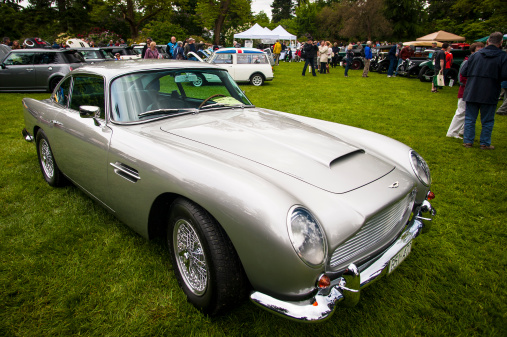 Vancouver, Canada - May 18, 2013: An Aston Martin DB5 is seen at the 2013 All-British Field meet at VanDusen Botanical Garden. The classic car show features modern and historic automobiles from British manufacturers.