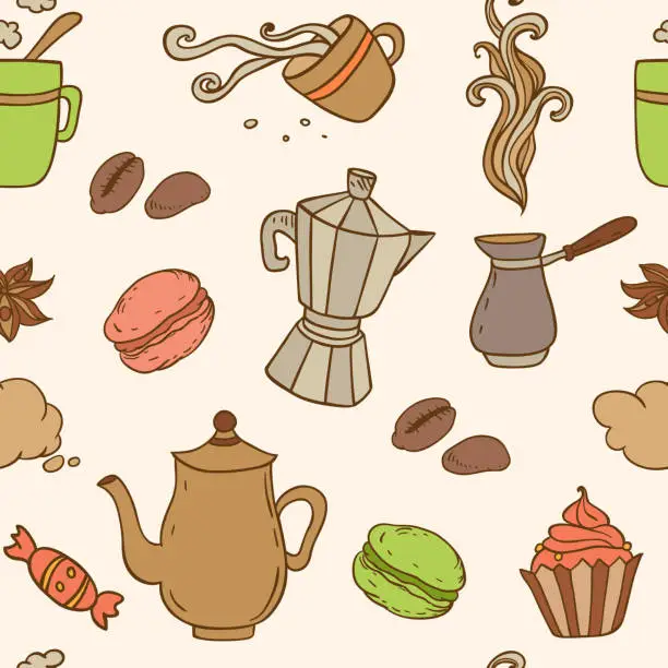 Vector illustration of Seamless pattern with coffee