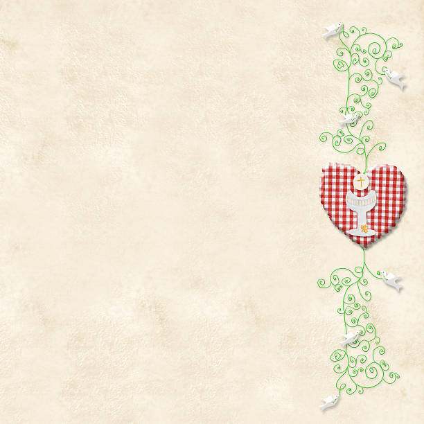 Blank note and red hearts on gray white striped background.Top view and copy space for text