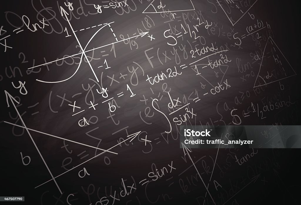 Quantum physics formulas over blackboard Illustration contains a transparency blends/gradients. Additional .aiCS6 file included. EPS 10 Mathematical Symbol stock vector