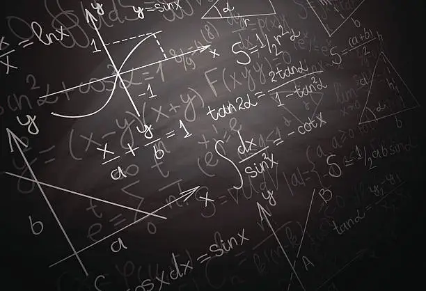 Vector illustration of Quantum physics formulas over blackboard