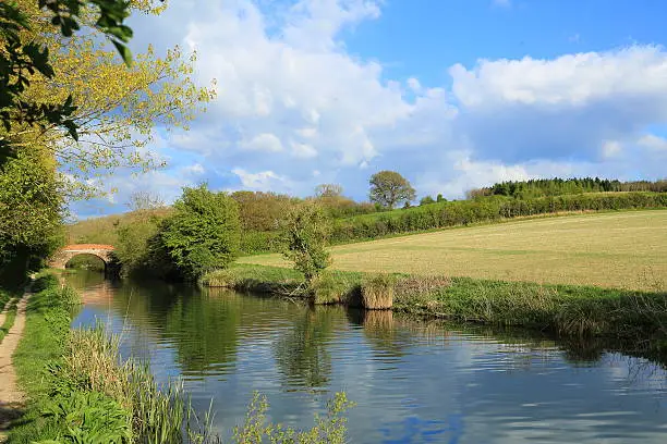 Kennet and Avon Canal at Kintbury by Newbury in  southern England and beatiful spring landscape.
