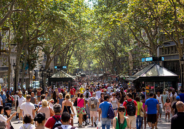 La Rambla in Barcelona during the day stock photo