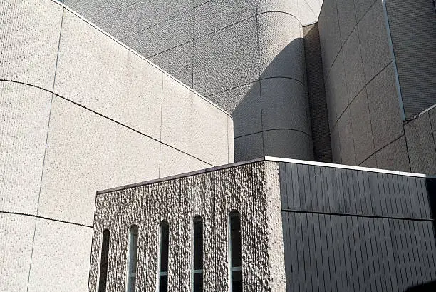 Detail of the textured concrete wall of the Birmingham Repertory Theatre in the West Midlands, England.