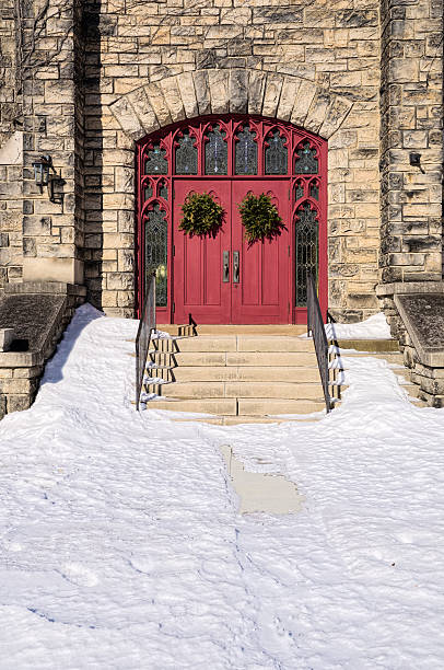 istock Red Church Doors with Wreaths 467511473