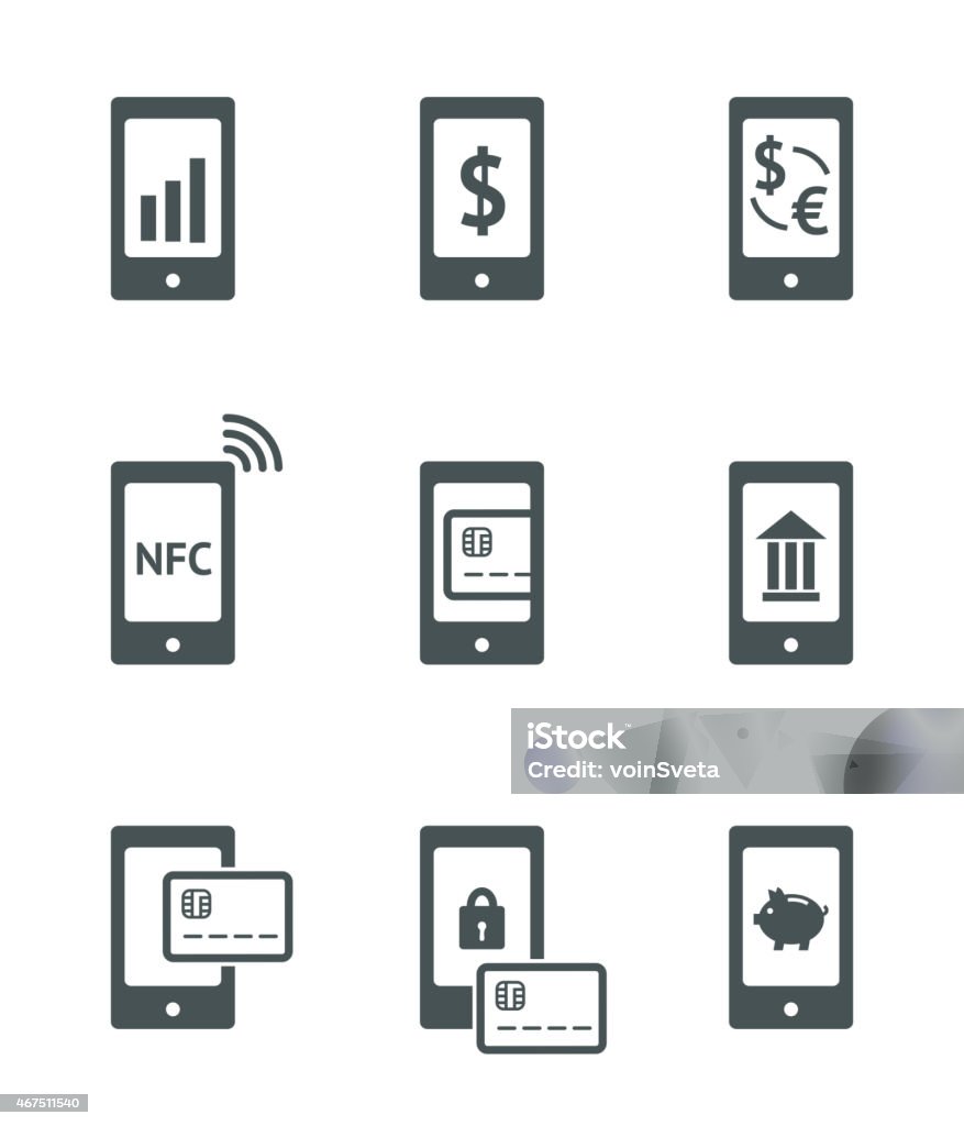 Mobile payment icons Mobile payment vector icons set. NFC, mobile banking and other sign in smartphone. Vector linear illustration 2015 stock vector