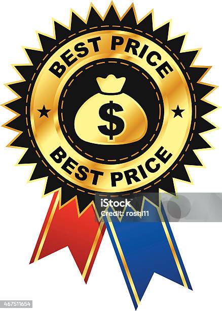 Best Price Badge With Red And Blue Ribbons Stock Illustration - Download Image Now - 2015, Badge, Blue